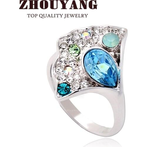 ZHOUYANG Top Quality ZYR047 Silver Color Ring Jewelry Crystals From Austria Full Sizes