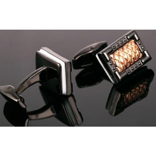 10pairs/lot Fashion Gunblack Rectangle Cufflinks With Rosegold Engraved Pattern Cuff Link Retro Style Cuff Button Mens Jewelry