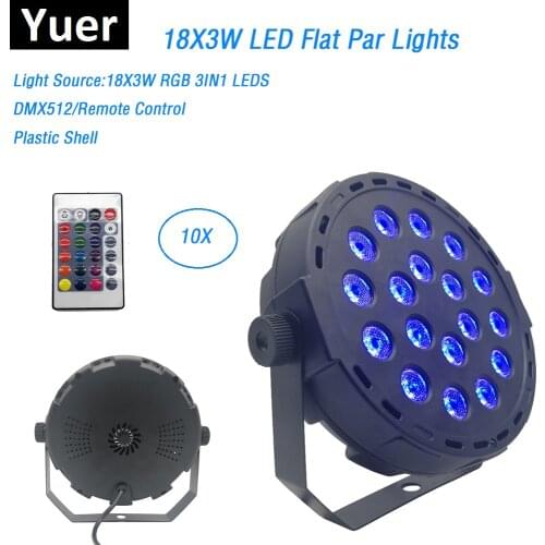 10Pcs LED Par 18X3W RGB 3IN1 LED Flat Par Lights DMX Dj Wash Effect Lights For Club Disco Sound Activated Disco Ball Stage Light