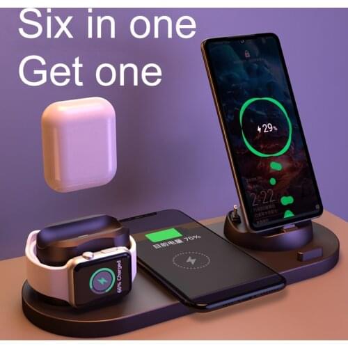 10W Qi Fast Wireless Charger Stand For iPhone 11 XR X 8 Apple Watch 6 in 1 Foldable Charging Dock Station for Airpods Pro iWatch