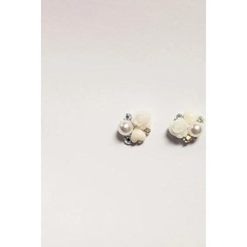 100pcs White Rose/Heart/Pearl Cluster rhinestone Nail Charm 10X10mm White Floral Cluster with Crystals 3D Nail Charm,JK211