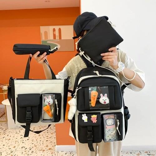 4 Pcs Womens Nylon Backpack Backpacks for School Teenagers Girls High Capacity Unisex Fashion Waterproof School Bag Laptop Bag