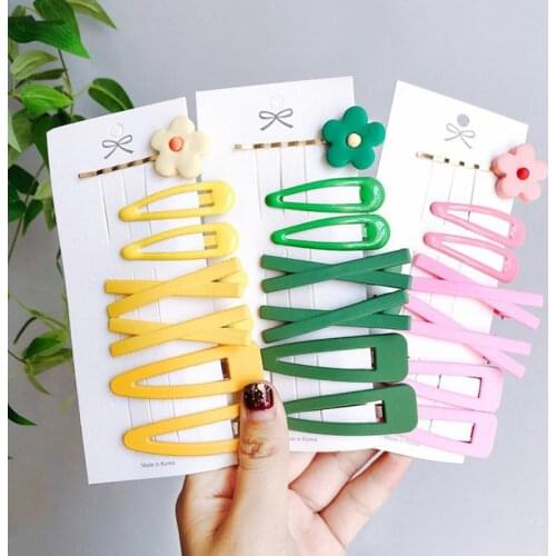 7Pcs/set Women Girls Hair Accessories Fashion Flower Hairpins Cute Candy Color Hair Clip Simple Barrettes Geometric Headwear Set