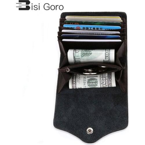 BISI GORO Retro Cow Leather Money Clips Wallet Cardholder Dollar Money Holder Designer New Men Money Bag Purse 2021 Fermasoldi