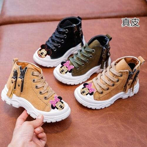 Disney Mickey casual shoes childrens short boots 2021 autumn and winter new Martin boots boys and girls leather baby outdoor bo