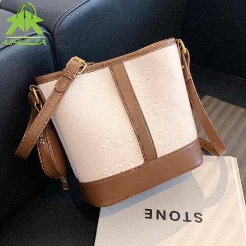 Brand Design Women Shoulder Bag New High Capacity Bucket Handbags High Quality PU Leather Color Matching Female Messenger Bag