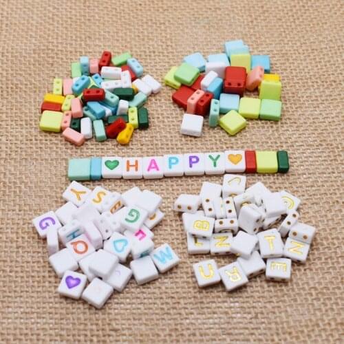 100Pcs Mixed Alphabet Tow Hole Beads English Letter Acrylic Square Loose Beads for Jewelry Making Childrens Name Bracelet DIY