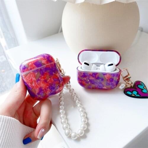 Case Fuchsia Shell Glossy Shell Pattern Bluetooth Earphone case Protective Cover airpod For Airpods 1 2 Pro 3 Love Pendant Cover