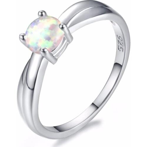 Elegant 6MM Round Sterling-Silver 925 Fire Opal Engagement Rings anillos For Women Silver Jewelry