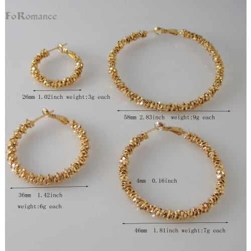 Foromance FOUR SIZES HOOP WITH STAR PARTS ROUND DIAMETER 26 MM 36 MM 46 MM 58 MM EARRING NEW YELLOW - GOLD COLOR