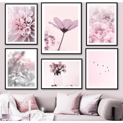 Pink Flowers Dahlia Coreopsis Blooming Rose Peony Canvas Painting Nordic Posters And Prints Wall Pictures For Living Room Decor