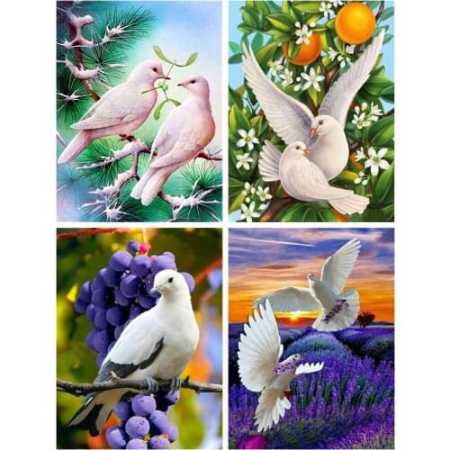 KAMY YI Animal White Pigeon Diamond Painting Landscape Cross Stitch 5D Diy Full Diamond Embroidered Mosaic Home Decoration
