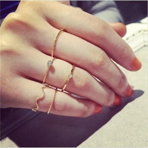 5pcs/set wave rings for women Korean fashion thread Creative mujer punk personality Simple for girls gift jewelry