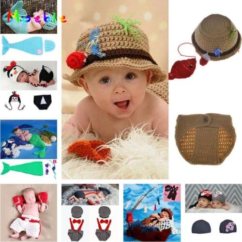 Newborn Baby Crochet Fishman Hat Pants Set with Fish Infant Baby Photography Props Crochet Newborn Outfits 1set MZS-15070