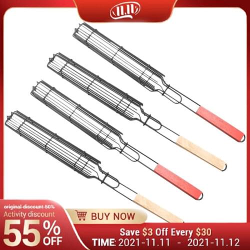 Portable Kabob BBQ Grilling Basket Stainless Steel Nonstick Barbecue Grill Basket Tools Mesh Kitchen Tools kitchen accessories