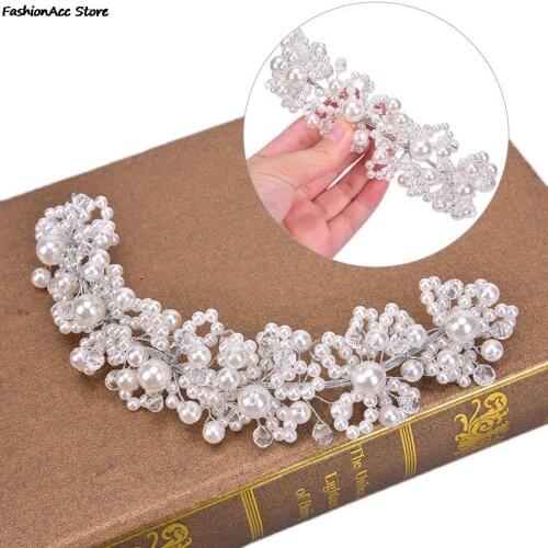Crystal Pearl Handmade Headbands Bridal Tiaras Crowns Hairband Headpiece Head Jewelry Women Wedding Hair Accessories