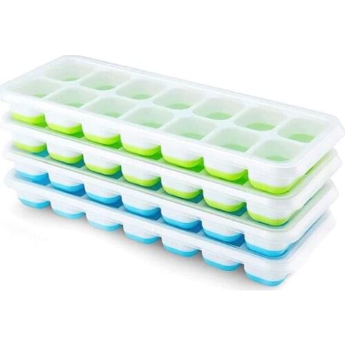 Ice Square Tray, 4 Pcs Silicone Ice Square Tray Easy-Release, Stackable Ice Trays with Spill-Proof Lid Save Space