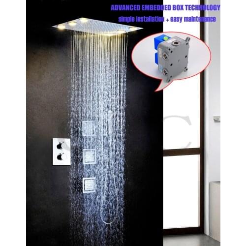 Easy Installation With Embedded Box LED Yellow Big Lamps Shower Head Rainfall Bathroom Shower Mixer Faucet Set 002T-50X36L-3MF