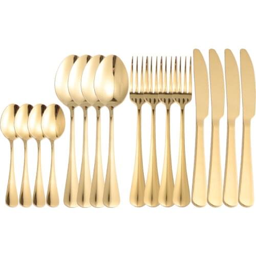 Golden Cutlery Forks Knives Spoons Sets Tableware Dishwasher Safe Tea Spoon Stainless Steel Cutlery Set Spoon Flatware 16 Pieces