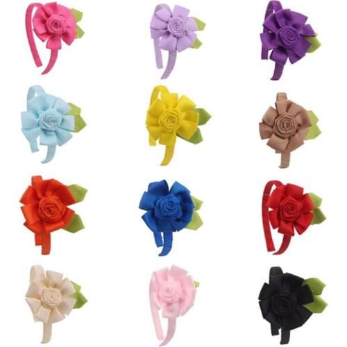 8pcs/lot Candy Color Grosgrain Ribbon Flowers Hairbands Princess Hair Accessories Children Hair Toop Girl Headbands Headwear