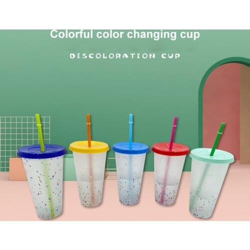 Colorful PP Straw Cup Color Changing Cup Straw Cup Cold Water Temperature Sensitive Plastic Color Changing Cup Kitchen Drinkware