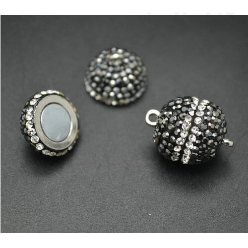 Paved Black Crystal Beads 15mm Round Earth Shape Magnetic Necklace Clasps Fashion Jewelry Findings Paved Crystal Beads