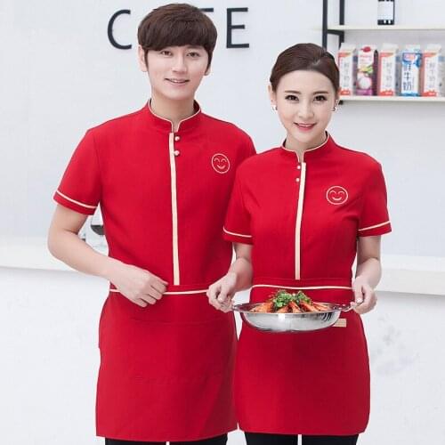 Hotel Workwear Summer Fast Restaurant Waiter Waitressing Uniform Tea House Clothing Short Sleeve Men Women Jacket Overalls H2120