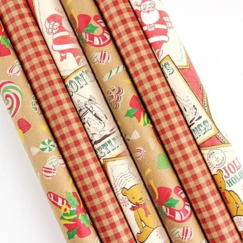 Christmas Element Gift Wrapping Paper Roll Cute Candy Cane Bear Stamp Red Plaid Print DIY Packing Present Decoration