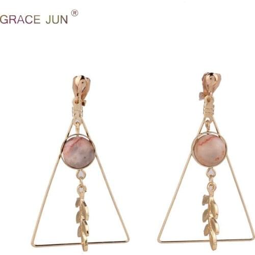 GRACE JUN Gold Color Leaf Triangle Clip on Earrings for Women Elegant Ear Cuff Clip on Earrings No Pierced Charm Earrings Gift