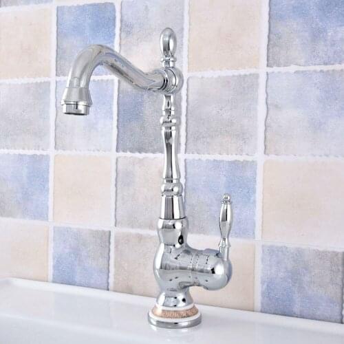 Kitchen Sink Faucets Chrome Brass Single Handle Kitchen Basin Faucets Deck Mounted Hot and Cold Water Mixer Tap