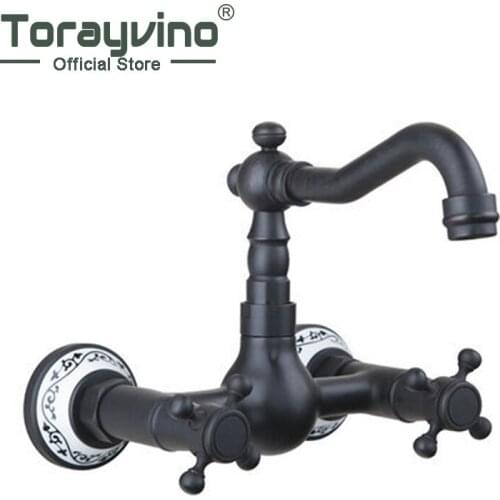 Torayvino Swivel Spout Vessel Vanity Bathtub Torneira Wall Mounted Oil Rubbed Black Bronze Bathroom Basin Sink Tap Mixer Faucet