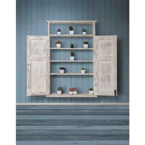 TR-Photography Background Wood Wall Off White Bookshelf Photo Backdrop Blue Floor Newborn Kids Photocall Custom Vinyl Backdrops