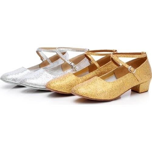 Girls Low Heel Modern Dance Shoes Ballroom Tango Salsa Latin Dancing Shoes For Women Sequins Modern Dance Shoes For Ladies