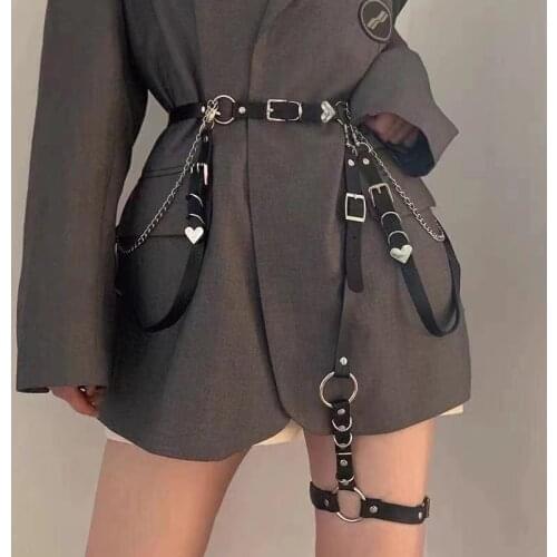 Usexy Gothic Heart Hip Hop Harness Body Bondage Waist Chain Garter Belt Stockings Harness Lingerie Punk Accessories портупея