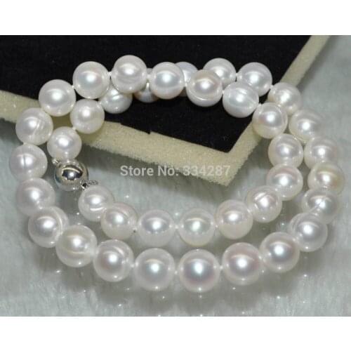 Outstanding luster Natural white 11-12mm round cultured Pearl Necklace