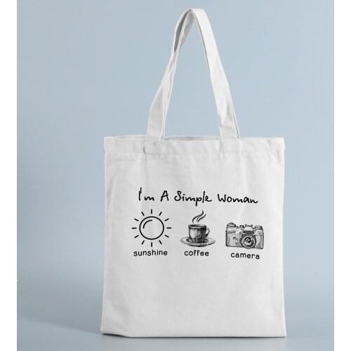 I'm a Simple Woman Sunshine Coffee Reusable Shopping Bags Large Capacity Canvas Bag Foldable Eco Tote Female Shopper Handbag