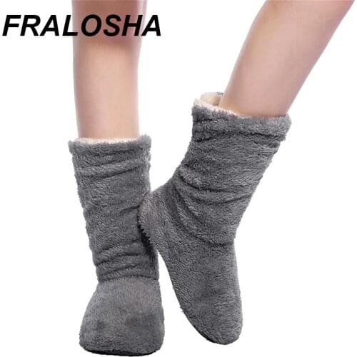 FRALOSHA Wholesale Women Plush Home slippers Coral Fleece Indoor Floor Sock Winter Foot Super Soft Warm Bottom Slipper