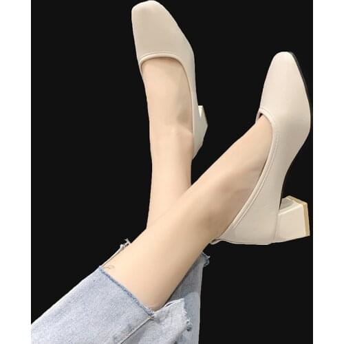 Ladies High Heels Fashion Square Heels Open Toe Ladies High Heels Casual Light Shoes Small Leather Shoes Shoes High Heels Women