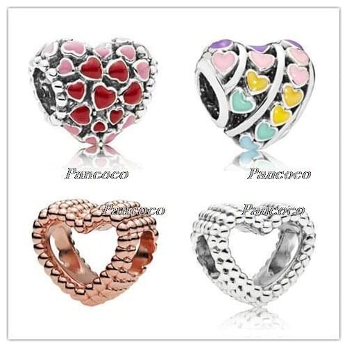 925 Sterling Silver Bead Charm Classic Openwork Beaded Love Heart Bead Fit Women Pandora Bracelet Necklace Diy Jewelry