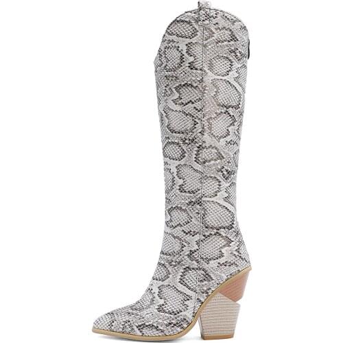 Winter High heels Serpentine Jeans boots Women Shoes Fashion Strange Style Heel Zipper Pointed toe Knee High Boots Size 48