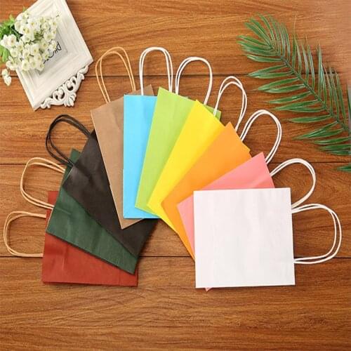 10pcs/lot Colorful Kraft Paper Handbag, SUPPORT Logo/Color/ Size Customization, Kraft paper bag