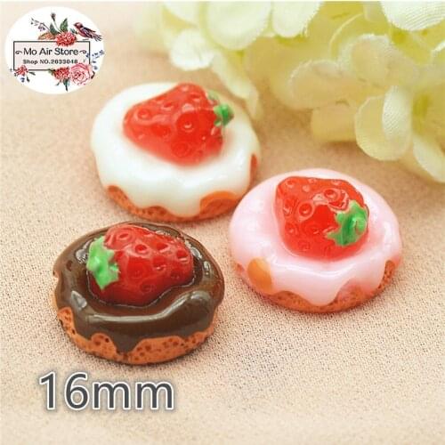 10pcs Strawberry fruit cake Resin Flat back Cabochon miniature food Art Supply Decoration Charm Craft DIY 16mm