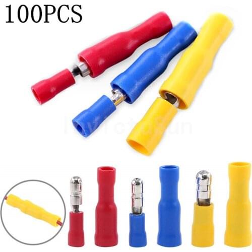 100PCS Female and Male Insulated Electric Connector Crimp Bullet terminal for 22~16 AWG Audio Wiring