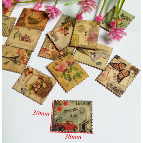 20Pcs Fashion Bulk Mixed Rectangle Wooden Button Sewing Accessories Decorative Buttons Handmade Scrapbooking Craft DIY 30*38mm