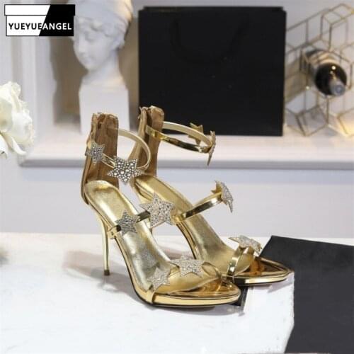 2019 100% Real Leather Sandals Women Sexy Open Toe Thin High Heels Party Dress Sandals Gold Ankle Strap Heels Summer Footwear