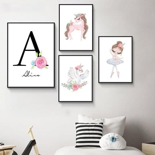5D Diamond Painting Ballet Girl Baby Poster Custom Name Art Posters Prints Swan Unicorn Wall Pictures For Baby Girl Room Decor