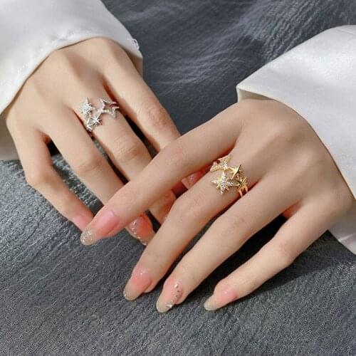 925 Silver Gold Color Hexagram Lady Rings For Women Zircon Fine Jewelery Star Adjustable Ring Sisters Girlfriends Gift
