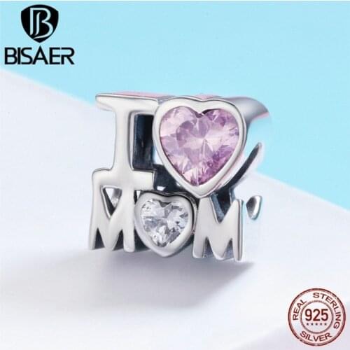 100% 925 Sterling Silver I Love My Mom, Mother Heart Beads Fit Charms Silver 925 Original Bracelet & Bangle Mothers Day Gift