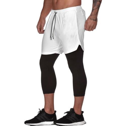 Summer Mens Double-layer Sport Pants Flexible Breathable Skinny Trouser Drawstring Waist Elastic Male Fitness Running Pants