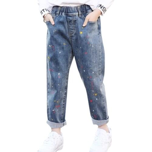 Jeans For Girls Graffiti Pattern Girl Child Jeans Spring Autumn Jeans Kids Casual Style Childrens Clothing 6 8 10 12 14